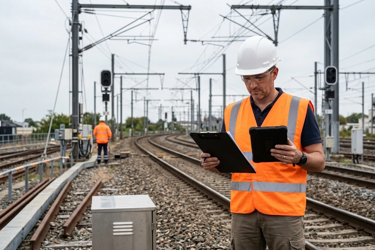 Superviseur sécurité ferroviaire vérifiant une autorisation d'accès sous caténaire : décret SECUFER 2026