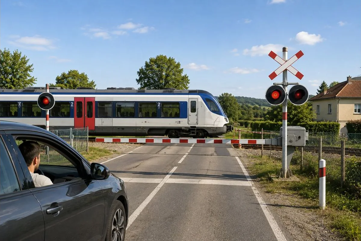 Passage à niveau ferroviaire avec barrières et feux : risques et règles de sécurité